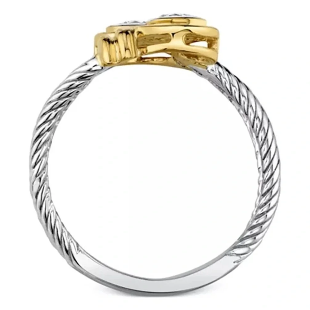 New Two Tone 925 Silver Twisted Diamond Ring - Picture 4 of 5